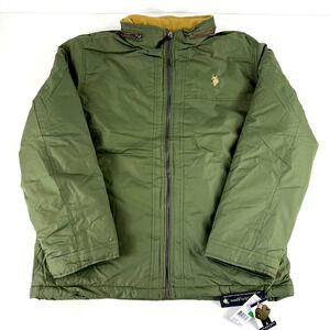 US Polo Assn Men's Green Long Sleeves Full Zip Mock Neck Puffer Jacket LARGE NWT